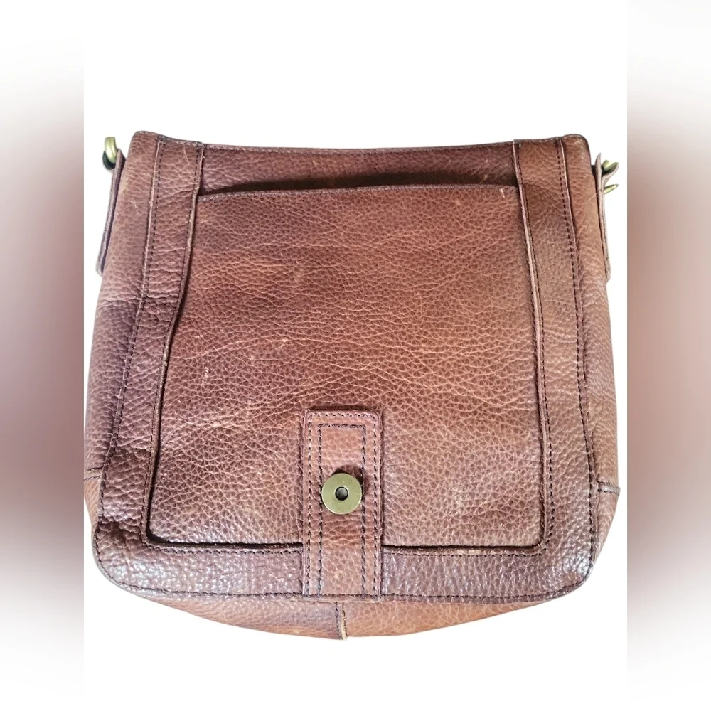 Fossil Travis City Brown Leather Vintage Messenger Crossbody With Canvas Strap